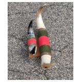 Decorative Double Cattle Horn Display on Wooden Base Marked Mexico