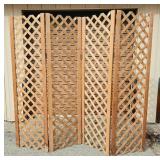 Vintage Four-Panel Folding Wood Lattice Room Divider & Decorative Screen