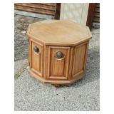 Octagonal Wood Cabinet End Table with Double Doors & Decorative Metal Hardware