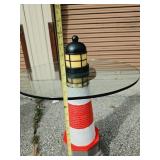 Lighthouse Accent Table with Round Glass Top & Red-and-White Pedestal Base