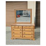 Eight-Drawer Double Dresser with Framed Mirror & Brass-Tone Hardware
