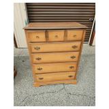 Traditional Five-Drawer Chest with Warm Wood Finish & Brass-Tone Hardware
