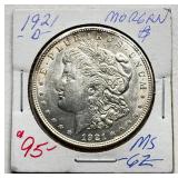 1921 D - Morgan Silver Dollar - MS62