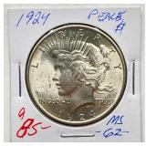 1924 - Peace Silver Dollar - MS62