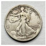 1916 S - Walking Liberty Silver Half Dollar - S on Obverse