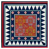 Vintage Hmong Style (Flower Cloth) Framed Textile Art with Colorful Embroidery & Geometric Applique - Potterville