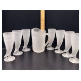 Indiana Glass Tiara Frosted Powder Horn Goblets Set of 7 with Matching Pitcher Vintage - Potterville