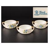 Antique 1891-1911 Nippon Hand Painted Blue Forget-Me-Not Porcelain Open Salts Set of 3 - Potterville