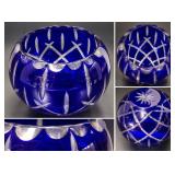 Gorham Cobalt Blue Cut To Clear Crystal Rose Bowl Starburst Design