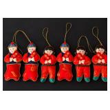 Vintage Chinese Red Brocade Lucky Children Hanging Ornaments Set of 6 - Potterville