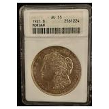 Stunning Certified Grade AU55 1921 Morgan Silver Dollar