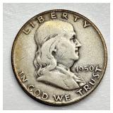 1950 D -  Silver Franklin Half Dollar