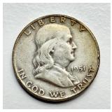 1951 D - Silver Franklin Half Dollar