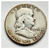 1951 S - Silver Franklin Half Dollar