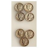 Lot of 7 - Mercury Dimes - Date Range 1923 - 1945