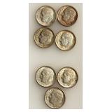 Lot of 7 Silver Roosevelt Dimes - Date Range 1950 - 1964