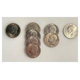 Lot of 8 Eisenhower Dollar Coins - Date Range 1971 - 1976