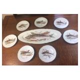 Antique Victoria Austria Bawo Dotter Karlsbad BBD Fish Platter 6 Plates Carlsbad