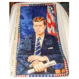 John F. Kennedy (JFK) Patriotic Woven Textile Wall Hanging and ash tray.