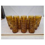 Vintage Set of 12 Amber Glass Tumblers in the Colony "Park Lane" Pattern made by Indiana Glass