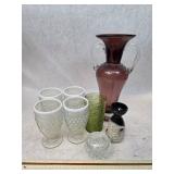 Vintage Hand-Blown Amethyst Purple Art Glass Amphora Vase w/ Other Vintage Glass and Ceramic Decor