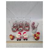 Small Collection of Christmas Themed Glassware and Mini Santas