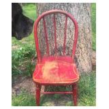 Vintage Old Chippy Red Yellow Paint Wooden Baby Doll Size Small Bow Back Chair