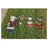 4 Metallic Christmas Themed Yard Stake Decorations