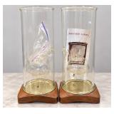 Wolfard Hand-Blown Glass Oil Lamps NOS Unused Pair with Wood/Brass Bases & Brochure - Potterville