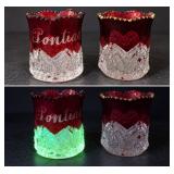 Antique Ruby-Flashed EAPG Toothpick Holders Pontiac 1900 & Rochester MN, UV Glow Pair - Potterville