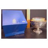 Japanese Silverplate Pedestal Bowl with Cut Glass Insert and Original Box. - Potterville