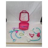 Vintage Pink Plastic Toy Doctor Carrying Case w/ Supplies