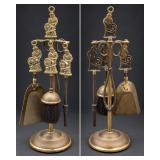 Vintage Brass Fireplace Tool Set with Ornate Spinning Wheel Figures, Stand - Potterville