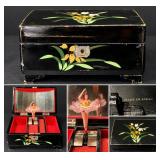 Vintage Made in Japan Black Lacquer Ballerina Music Jewelry Box Working Spinning Dancer - Potterville