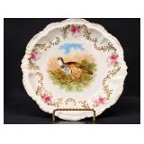 Antique P.M. Bavaria Moschendorf Porcelain Cabinet Plate With A Central Game Bird And Pink Roses - Potterville