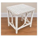 Small White Square Wicker End Table