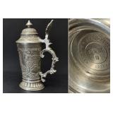 Felsenstein & Mainzer Antique Pewter Lidded Stein Swiss Scenic Relief, F&M N Mark - Potterville