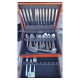 Wood Box of Reed and Barton Sterling Silver Plated Silverware
