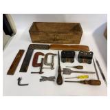 Vintage Kraft Cheese Wooden Box & Assorted Hand Tool Lot