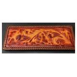 Vintage Jo-O-Kay Hand-Tooled Western Leather Wallet With Whipstitch Trim And Clear ID Slot - Potterville