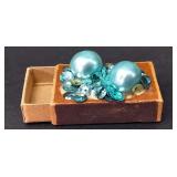 Vintage Decorated Sliding Matchbox with Aqua Blue Faux Pearls and Sequins - Potterville