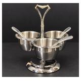 Vintage Chrome 3-Bowl Condiment Server with Elegant Carry Handle & 3 Serving Spoons - Potterville