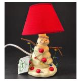 NWT Hallmark Mitford Snowman Christmas Table Lamp with Red Shade & Festive Lights - Potterville