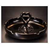 L E Smith Mt Pleasant Black Amethyst Mint Dish/ Ashtray Center Heart Handle - Potterville