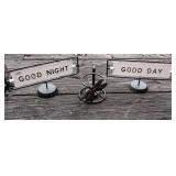 3-Piece Metal Home Decor Lot: Good Day & Good Night Signs with Dragonfly Accent Holder - Potterville