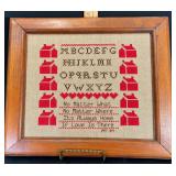Hand-Stitched Alphabet Sampler with Folk Art Houses & Home Verse  Framed - Potterville