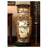 Huge 36 1/2" Vintage Chinese Porcelain Floor Vase Jar Gold