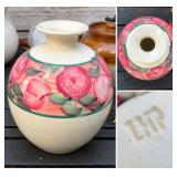 Linden Hills Pottery LHP Hand-Painted Pink Rose Floral Art Pottery Vase Signed - Potterville