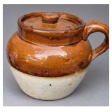 Antique-Style Two-Tone Brown & Cream Stoneware Lidded Bean Pot â€“ Loop Handle - Potterville