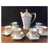 Vintage Noritake Teapot Chocolate Pot Set 6 Cups Saucers Gold Encrusted Flowers